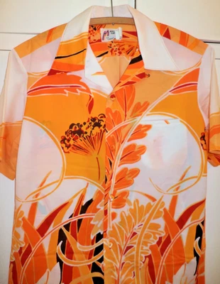 CAMISA HAWAIANA MALIHINI Hawaii De Colección para LIBERTY HOUSE Talla L MOD Naranja Rojo - Poliéster Foto 1 de 4