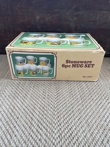 Vintage Fred Roberts Co. Country Farm Animals Stoneware Cups Mugs Set of 6 NIB - Picture 1 of 7