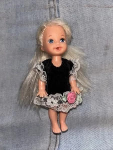 1994 Barbie Kelly Shelly Doll in black lace party dress vintage 90s pink rose - Picture 1 of 9