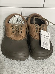 CROCS ALL TERRAIN JUNIORS CHOCOLATE / CHOCOLATE BOAT SHOES SIZE 2 UNWORN, BOXED - Picture 1 of 10