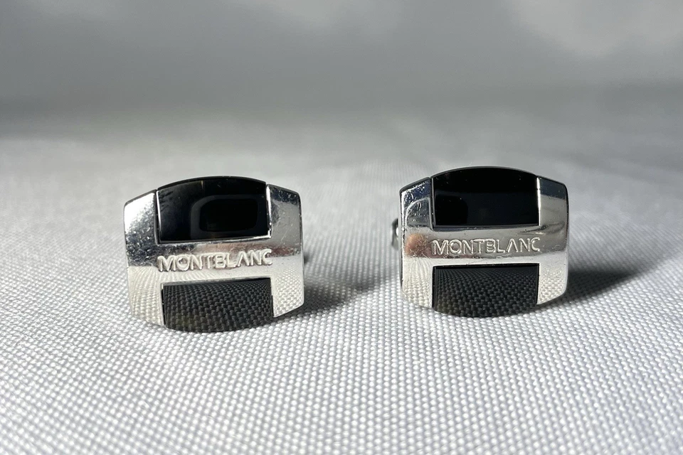 Gemelli Montblanc originali Meisterstuck onice nero e argento sterling 925 - Immagine 1 di 4