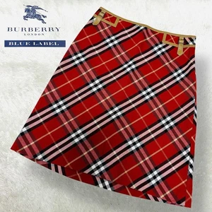 BURBERRY BLUE LABEL Nova Check Mini Skirt 36 Red Y2K Belted Plaid Japan - Picture 1 of 13