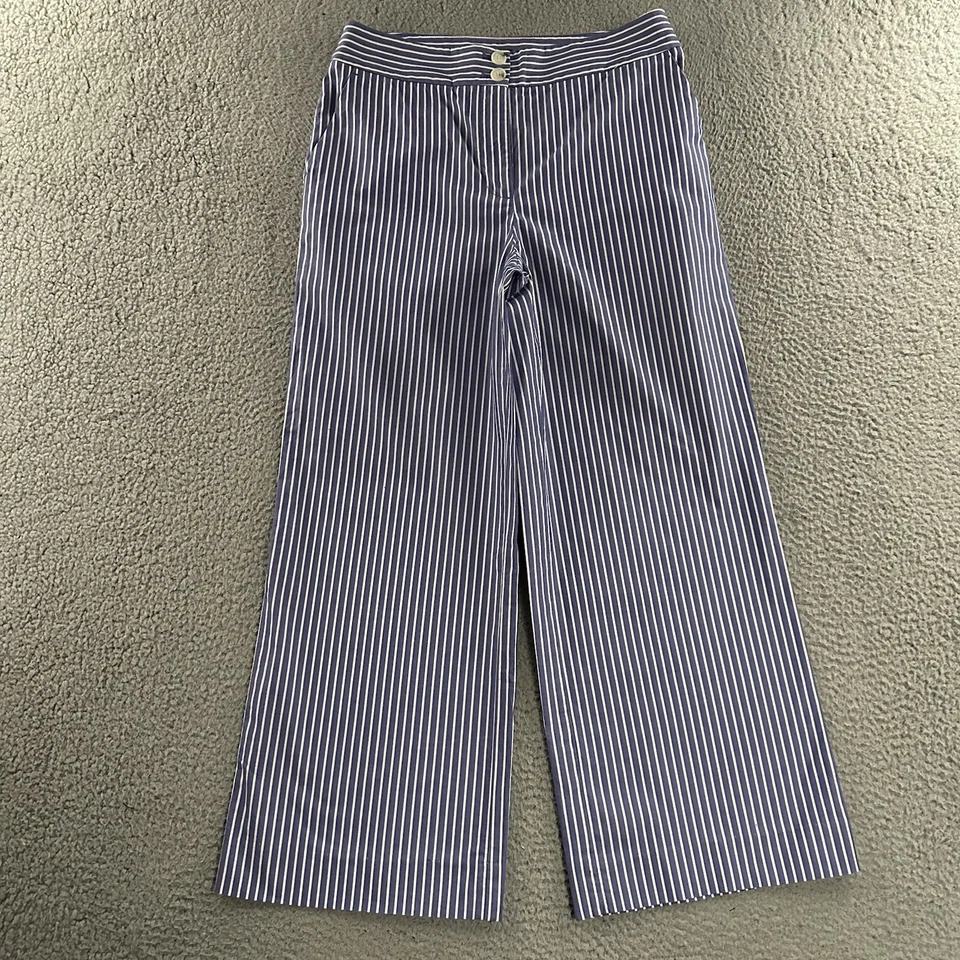 Pantalones para mujer Talbots azul blanco talla 6 Greenwich tiro alto pierna ancha algodón Foto 1 de 4
