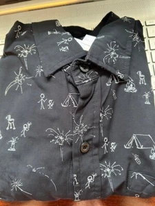 Mens LuLaRoe Michael Size Large Camping Theme Button Up Shirt Black White - Picture 1 of 5