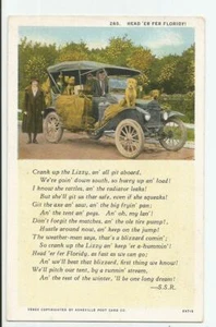 Head 'Er Fer Floridy! Postcard Vintage Florida Tin Lizzy Family Dogs Verse - Picture 1 of 2