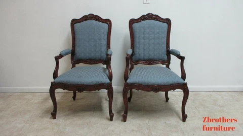 Pair BAU French Country Dining Room Arm Chairs Regency Custom Carved A Cover
