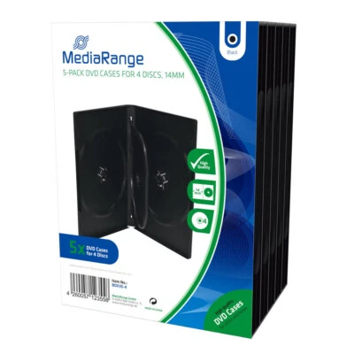 5 Custodie MediaRange 4 Posti 14mm NERE per CD / DVD in Confezione BOX35-4 - Immagine 1 di 2