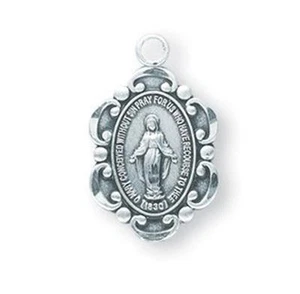 MRT Miraculous Mary Medal Sterling Silver Petite Pendant w Chain Boxed 1/2" - Picture 1 of 2