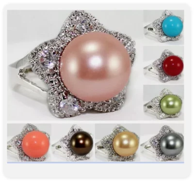 18KGP 12mm South Sea shell pearl Jewelry Ring Size: 7 8 9 - Image 1 of 4