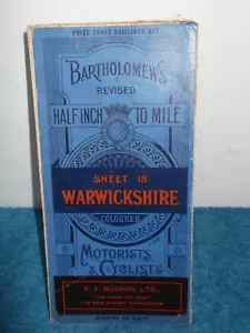 BARTHOLOMEWS REVISED HALF INCH TO MILE, WARWICKSHIRE 18 - CLOTH, COLOURED, 1920s - Picture 1 of 5
