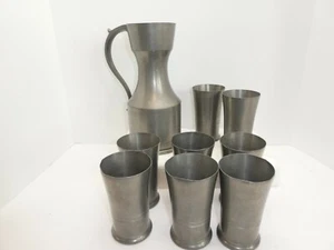 Jarra de peltre vintage K.M.D y 8 tazas de peltre Holanda - Imagen 1 de 9