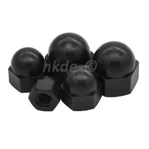 Kunststoff Hutmutter Schwarz Nylon DIN 1587 M3 M4 M5 M6 M8 M10 M12 M14 M16M18M20 - Picture 1 of 4