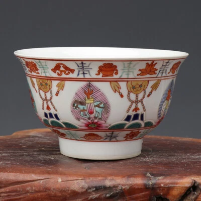 5-дюймовые древние фарфоровые позолоченные восемь чаш для сокровищ династии Цин - Изображение 1 из 4