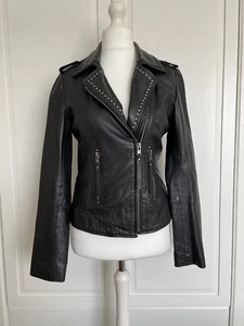Michael Kors Black Soft Leather Studded Biker Jacket Size S/P - Picture 1 of 7