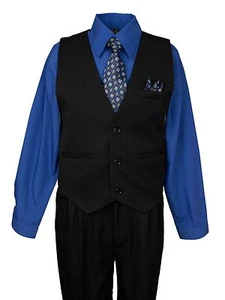 Royal Blue Formal Boys Pinstripe Vest Suit Set Holiday Infant Toddler Boy Sizes - Picture 1 of 1