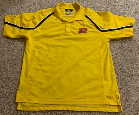 Vintage CAT Racing Yellow Nascar Polo Shirt Ward Burton #22 Racing Mens Size M Cover