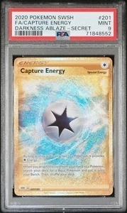 PSA 9 MINT Capture Energy 201/189 Darkness Ablaze Gold Secret Rare Holo Pokémon - Picture 1 of 2