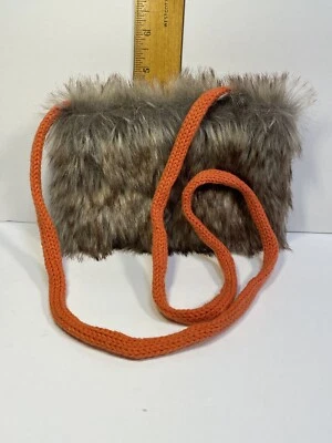 儿童毛茸茸钱包橙色针织肩带人造毛皮逼真派对小号 — 第 1/4 张图片