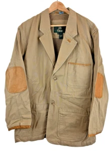 Orvis Safari Shooting Jacket Men M Beige Heavy Cotton Twill Canvas Elbow Patches - Picture 1 of 6