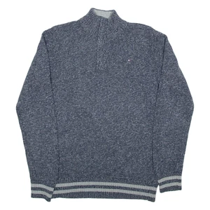 Tommy Hilfiger Jungen Pullover gemustert blau 1/4 Reißverschluss Grobstrick XL - Bild 1 von 6
