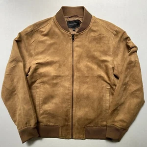 Banana Republic Jacket Mens M Vegan Suede Bomber Full Zip Lined Acorn Tan NWOT - Picture 1 of 8