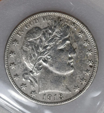 1913-D Barber Silver Half Dollar - AU Detail (Cleaned) Cover