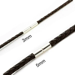 Mens Genuine Braided Leather Necklace-925 Sterling Silver Twist Clasp-Dark Brown - Picture 1 of 7