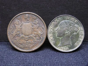 India Británica 1835 y 1854 (Compañía de las Indias Orientales) 1/2 Anna ¡Lote en muy buen estado! - Imagen 1 de 2