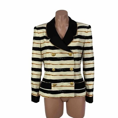 Blazer Gillian Vintage Crema Rayas Años 80 100% Seda Talla 8 Hombreras Dorado Foto 1 de 4