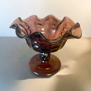 Antik EAPG Dugan Glas lila Amethyst gekräuselt Kompott Bonboniere Münze Punkte Vintage - Bild 1 von 5