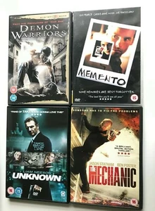 DVD Job Lot 14 - 4 Movies(Demon Warriors, Memento, Unknown, Mechanic) - Foto 1 di 1