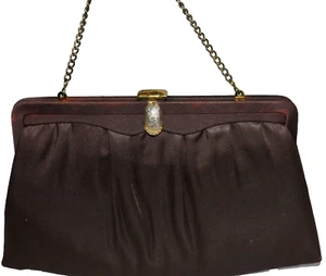Vintage Joseph Magnin Dark Brown Evening Bag with Fold In Chain Handle USA - Picture 1 of 9