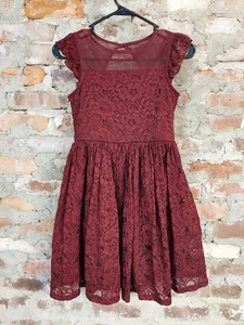 Zenzi rotes Spitzenkleid Mädchen Gr. L 10/12 formell weinrot Urlaub AB - Bild 1 von 3