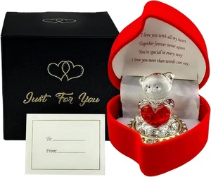 Love Oso de Peluche Celebración Terciopelo Rojo Táctil Corazón Regalo Vidrio en Caja Regalo - Imagen 1 de 6