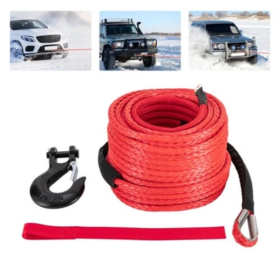 3/8" x 100ft Synthetic Winch Rope with Hook, 23,809 lbs Breaking Strength - Image 1 of 4