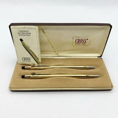 Juego de bolígrafos y lápices vintage cruzados rellenos de oro de 10 quilates con emblema galvanizado EE. UU. Foto 1 de 4