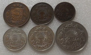 1922 LATVIA 1 2 5 10 20 & 50 SANTIMIS COINS 6 COIN TYPE SET - Picture 1 of 2