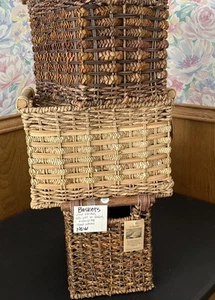 Woven reed rect Baskets from the Philippines, wooden handles, bookshelf storage - Picture 1 of 9