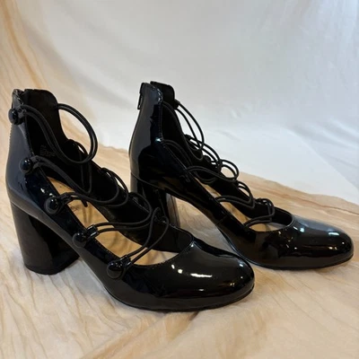 Nine West Women's Shiny Black Patent Leather Block Heeled Pumps Size 7M - Image 1 of 4