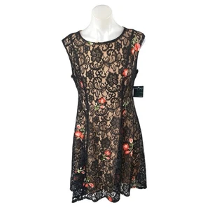 NEW Gabby Skye Black Lace Floral Embroidered Sleeveless Mini Fit & Flare Dress 6 - Picture 1 of 5