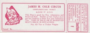 Billete de colección James M. Cole de recuerdos de circo de papel perforado de los años 50 sin usar - Imagen 1 de 1