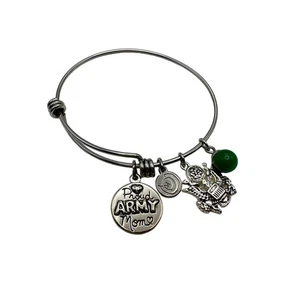 Armband Armreif Proud Army Mom Raised a Hero silberfarben grün Schmuck Damen - Bild 1 von 7