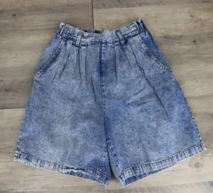 VINTAGE Cherokee Womens Size 12 Pull On 8" Inseam Stonewash Jean Shorts Pleated - Picture 1 of 7