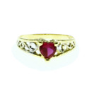 New Real 14k Yellow Gold Ladies Filigree Ring Size 6.5 Red Heart Stone 2 Gr