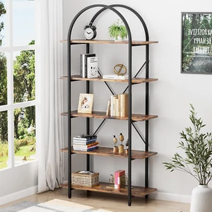 Arched Bookshelf 5 Tier Book Shelf, 31.5 Inch Width Industrial Arch Bookcase, Cu - Picture 1 of 12