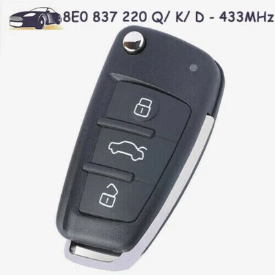 Flip Remote Car Key Fob 3 Button 433MHz ID48 Chip 8E0 837 220 Q / K / D for Audi Foto 1 de 3