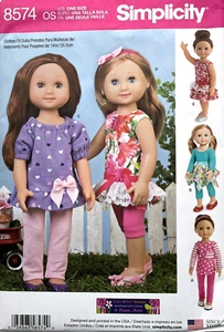 Simplicity Pattern 8574 14" Doll Clothes Assorted Styles Buttons & Bows - Picture 1 of 2