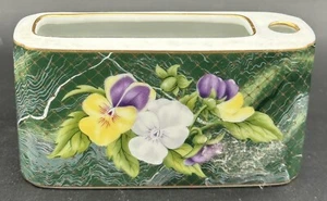 Vintage Neiman Marcus Porcelain Pen Notepad Holder Pansies Japan Desk Accessory - Picture 1 of 16