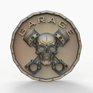Garage Skull Sign 3D Relief Model CNC 3D Printing STL File Biker Piston - Picture 1 of 3