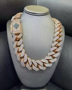 20Ct Real VVS1 MOISSANITE GRA 16mm x 24" Cuban Link Chain 14K Rose Gold Plated - Picture 1 of 5